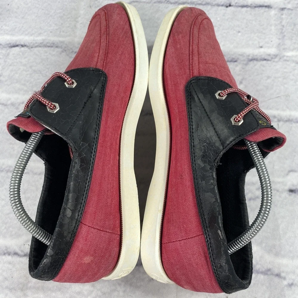 COOGI Australia Men's Boat Shoes Size 10.5 Red‎ Black CM1312 Canvas Faux Leather